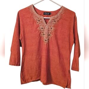 OLAY Women's Beaded Terracotta Embroidered Tunic